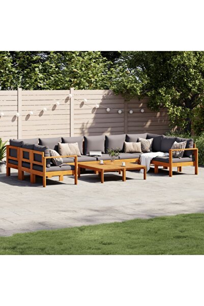 vidaxl Set de canapele de gradina cu perne, 8 piese, lemn masiv acacia
