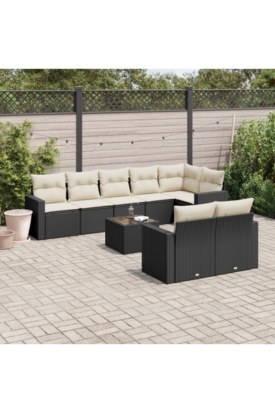 vidaxl Set mobilier de gradina cu perne, 9 piese, negru, poliratan