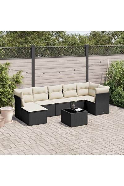 vidaxl Set mobilier de gradina cu perne, 8 piese, negru, poliratan