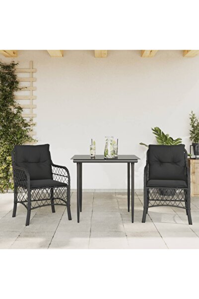 vidaxl Bistro set with cushions, 3 pieces, black, polyrattan