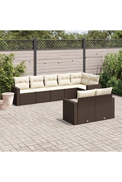 vidaxl Set canapele de gradina cu perne, 8 piese, maro, poliratan