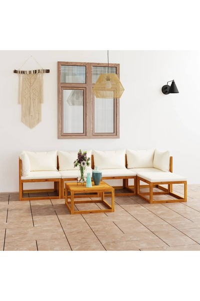 vidaxl Set mobilier gradina cu perne, 6 piese, crem, lemn masiv acacia