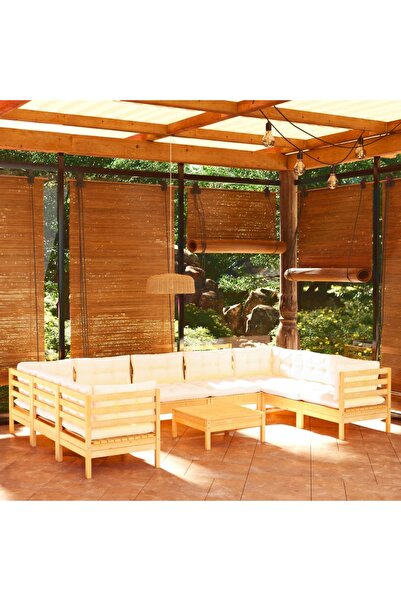 vidaxl Set mobilier gradina cu perne crem, 10 piese, lemn masiv de pin