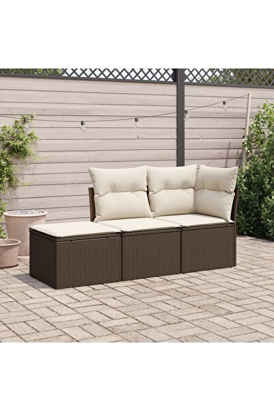vidaxl Garden sofa set with cushions, 3 pieces, brown, polyrattan
