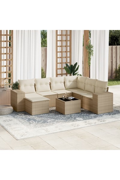 vidaxl Garden sofa set, 8 pieces, with cushions, beige, polyrattan