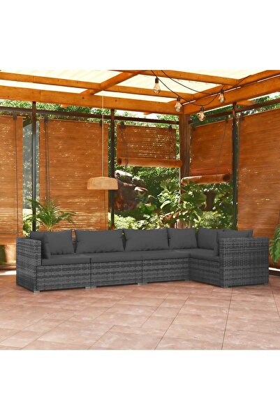 vidaxl Set mobilier de gradina cu perne, 5 piese, gri, poliratan