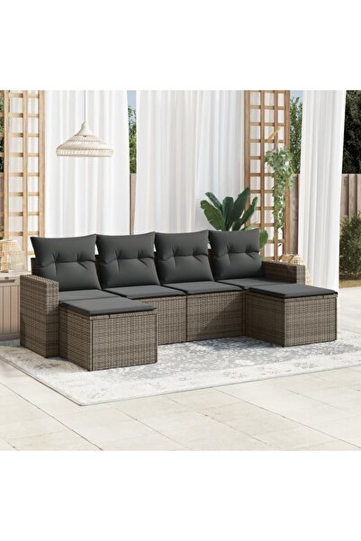 vidaxl Set mobilier gradina cu perne, 6 piese, gri, poliratan