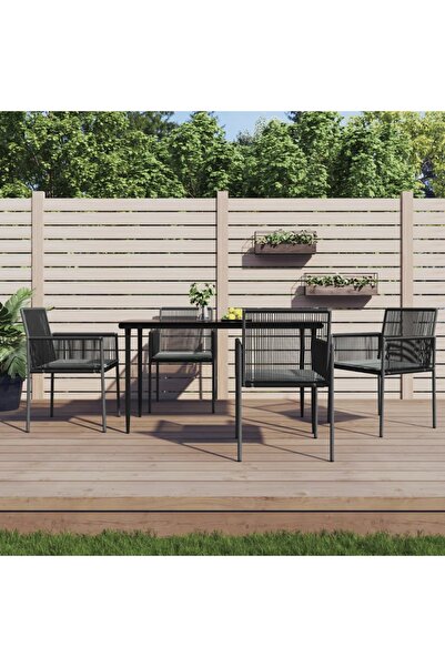 vidaxl Set mobilier gradina cu perne, 5 piese, negru, poliratan & otel