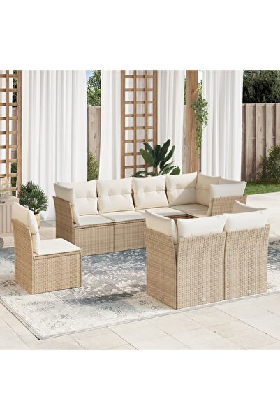 vidaxl Garden sofa set, 8 pieces, with cushions, beige, polyrattan