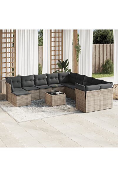 vidaxl Set canapea de gradina cu perne, 12 piese, gri, poliratan