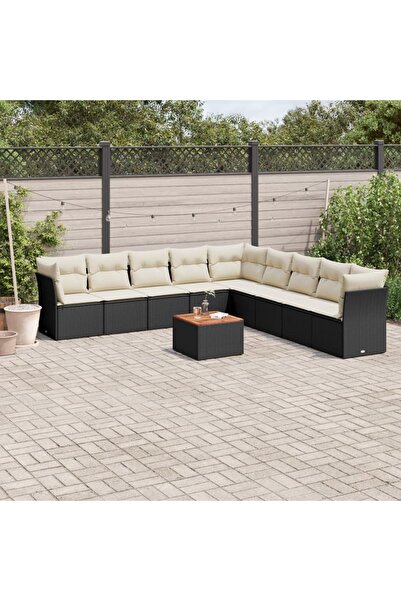vidaxl Set canapele de gradina cu perne, 10 piese, negru, poliratan
