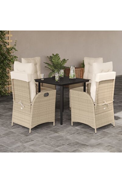 vidaxl Set mobilier de gradina cu perne, 5 piese, bej, poliratan