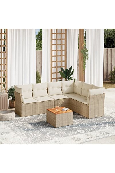 vidaxl Set canapele de gradina, 7 piese, cu perne, bej, poliratan
