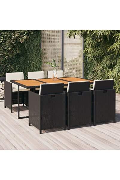 vidaxl Set mobilier de gradina cu perne, 7 piese, negru, poliratan