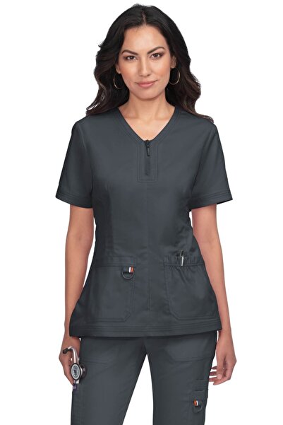 KOI Happiness Regan Women's Stretch Medical Coat, Charcoal Gray (Model 1060)