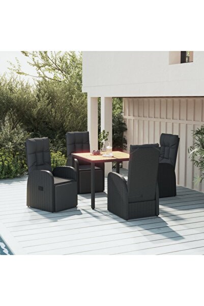 Concept Set masă pentru grădină, 5 piese, negru, poliratan/lemn acacia