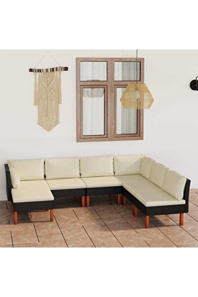vidaxl Set mobilier de gradina cu perne, 7 piese, negru, poliratan
