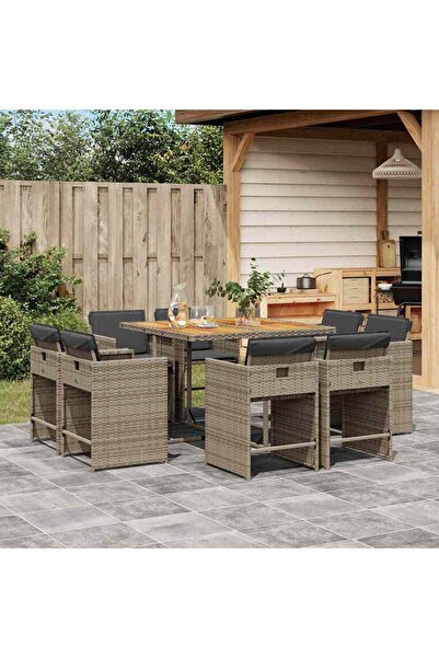 vidaxl Set mobilier gradina cu perne, 9 piese, gri, poliratan