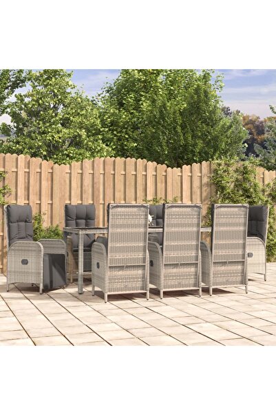 Concept Set mobilier de grădină cu perne, 9 piese, gri, poliratan