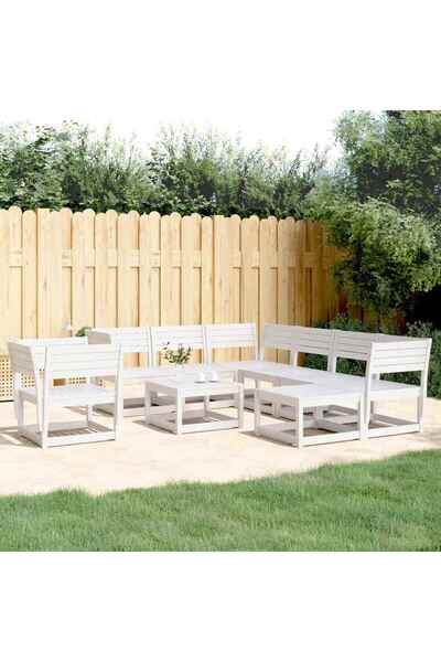 vidaxl Set mobilier relaxare gradina, 8 piese, alb, lemn masiv de pin