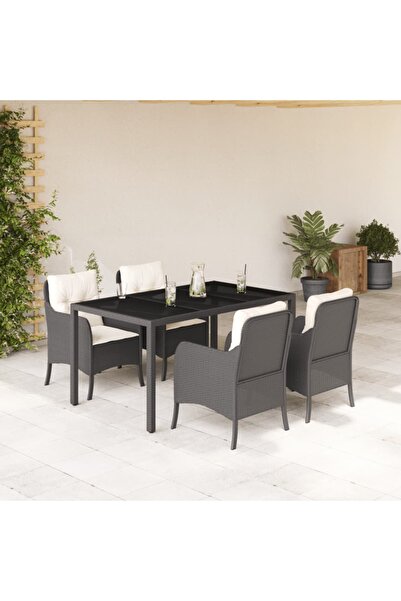 vidaxl Set mobilier de gradina cu perne, 5 piese, negru, poliratan