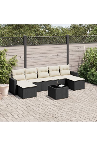 vidaxl Set mobilier de gradina cu perne, 8 piese, negru, poliratan