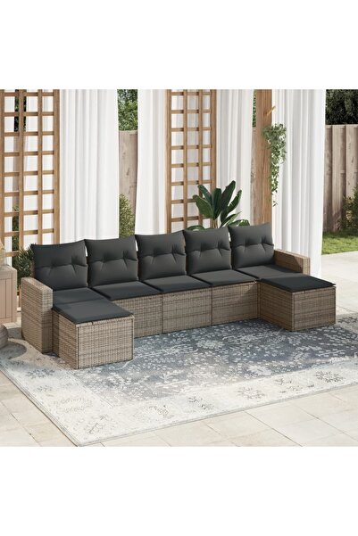 vidaxl Set canapele de gradina, 7 piese, cu perne, gri, poliratan