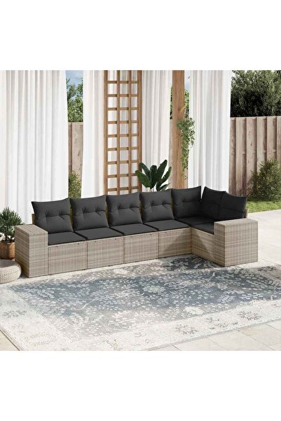 vidaxl Garden sofa set with cushions, 6 pieces, light grey, polyrattan