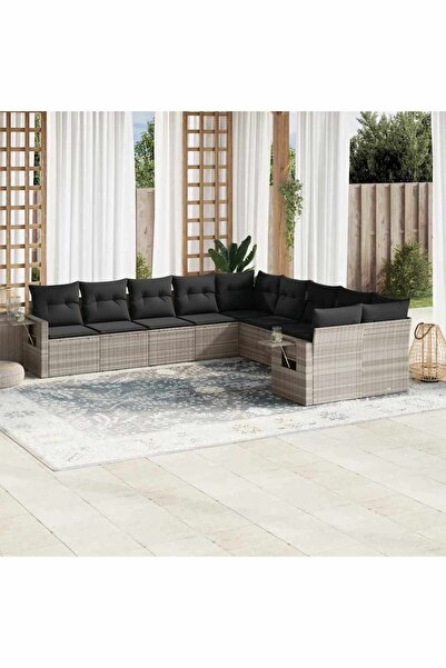 vidaxl Garden sofa set with cushions 10 pieces light gray polyrattan