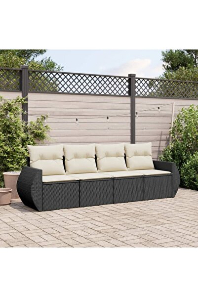 vidaxl Set mobilier de gradina cu perne, 4 piese, negru, poliratan
