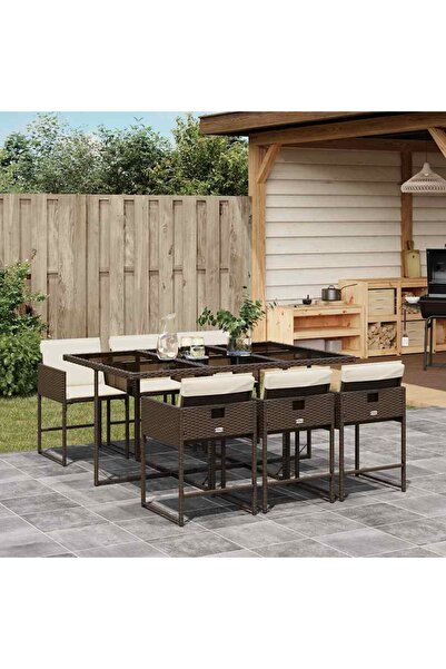 vidaxl Set mobilier de gradina cu perne, 7 piese, maro, poliratan