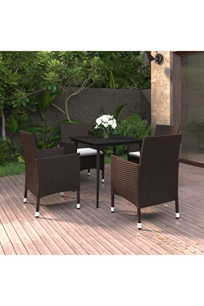 vidaxl Set mobilier de gradina cu perne 5 piese poliratan & sticla