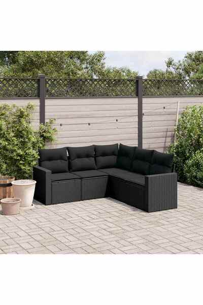vidaxl Set mobilier de gradina cu perne, 5 piese, negru, poliratan