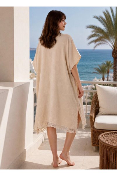 modekamoda Muslin Jacquard Cotton Adult Hooded Oversize Poncho