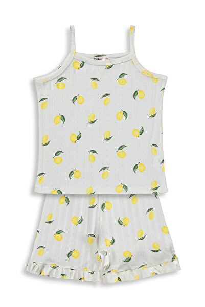 Civil Girls Lemon Patterned Shorts Pajama Set for 10-13 Years Old - Off-White