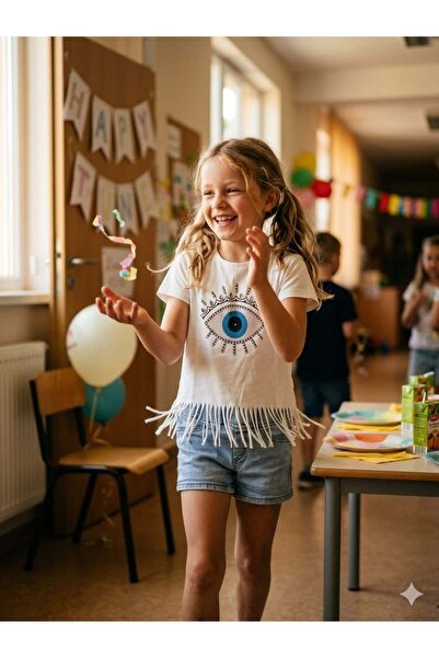 Hilal Akıncı Kids Tricou cu franjuri și imprimeu în stil boem pentru fete și ...