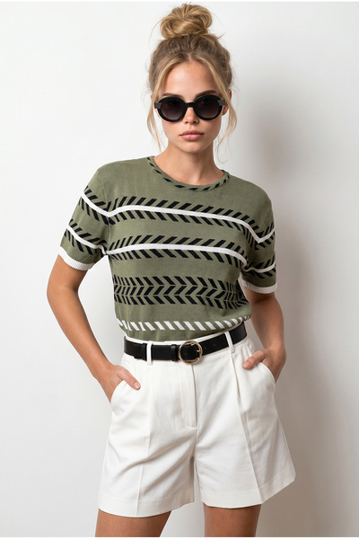 Olalook Women's Khaki Draped Cosmos Viscose Knitwear Blouse Blz-19003361