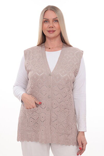 İKSUN Women's Mercerized Pocketed Buttoned Rolax Knitwear Seasonal Mother's Vest