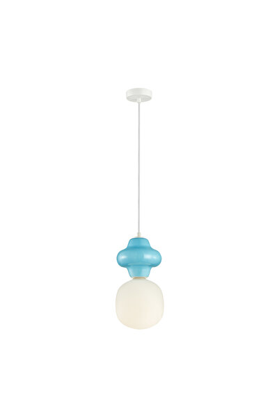 Italux LATERA Lampă suspendată ceramică Art Deco, Abajur rotund albastru/turc...