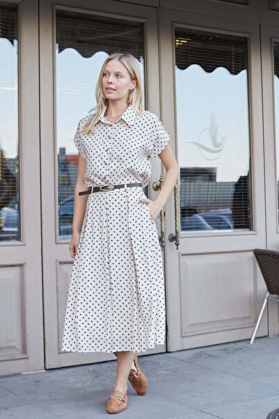 Jument Women's Patterned Voile Lined High Waist Leather Belted Side Pocket Pl...