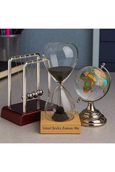 hediyesahibi Masaüstü Dekoratif Kum Saati Dünya Küresi ve Newton Denge Toplar...