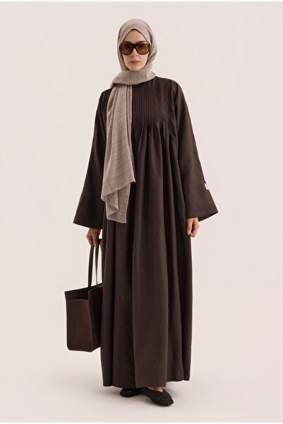 HEQA Nervür Detaylı Keten Abaya Acı Kahve