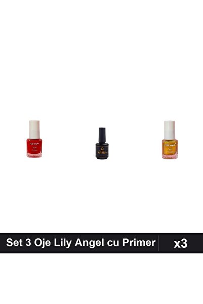 Makeup Set of 3 Lily Angel Semi-permanent Nail Polish with FSM Primer, Golden...