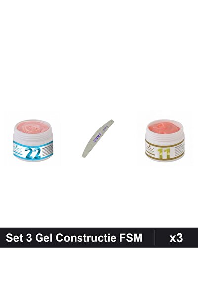 Makeup Set 3 Gel Constructie UV LED FSM 15g, Nuante 22 și 11, Pila EMMA 150/240