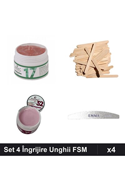Makeup Set 4 Îngrijire Unghii FSM, 2x Gel Constructie UV LED 15g, Pila Emma 1...