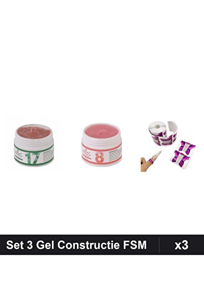 Makeup Set 3 Gel Constructie UV LED FSM 15g, Nuante 17 08, Sablon Fluture 10buc