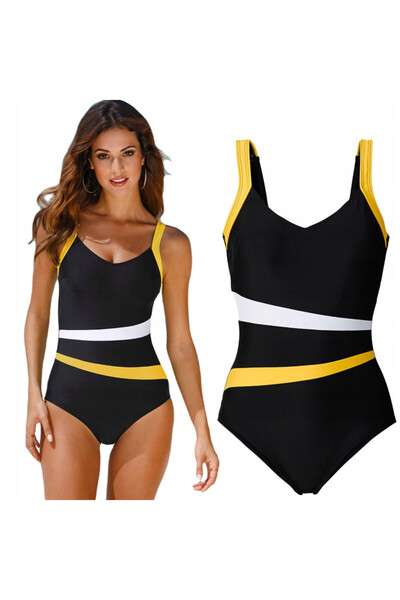 SNM Costum De Baie, L, Negru, Design Unic Modelator in Dungi, Perne Detasabil...