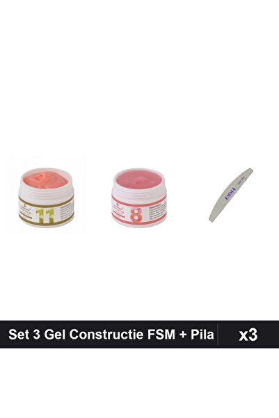 Makeup Set 3 Produse Unghii FSM Gel Constructie UV LED 15g Nuante 11 08 + Pil...