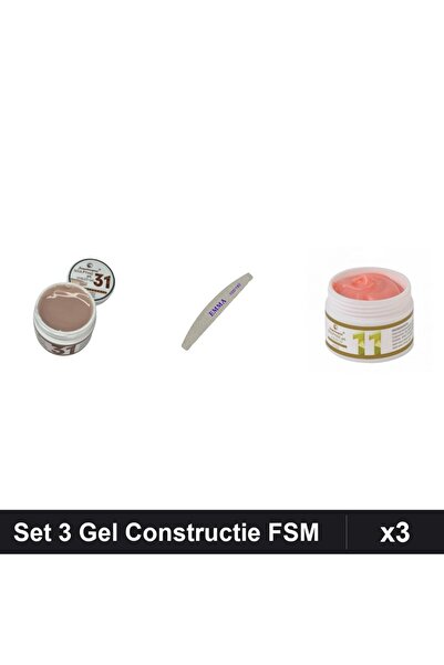 Makeup Set 3 Gel Constructie UV LED FSM 15g, Nuante 31 și 11, Pila Unghii EMM...