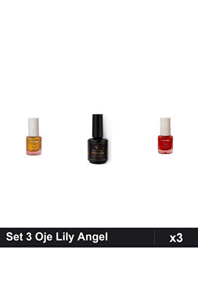 Makeup Set 3 Oje Semipermanente Lily Angel 5ml, Aurie și Roșie, Primer Non-Ac...